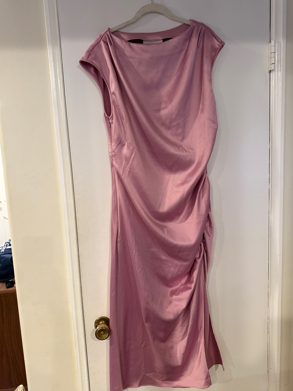 BHLDN Dusty Rose Satin Midi Dress with Side Drape